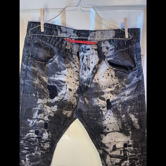 Krome New York acid washed moto destroyed jeans sz 36X32 - Picture 5 of 8